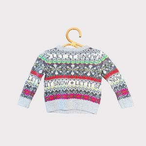 Gap Sweater Let It Snow Stripes Heather Gray Pink 12-18M 12-18 Months
